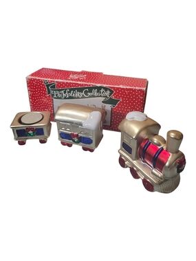Vintage 3 Piece Dillards Christmas Train Set Votive Ceramic Candle Holder